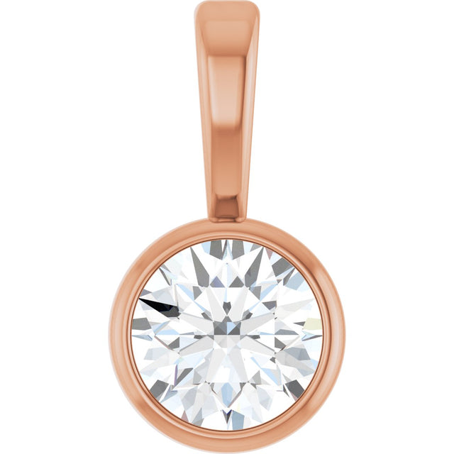 14K Gold Round Natural Diamond Bezel-Set Solitaire Necklace or Pendant – up to 0.06 CTW - Rose Gold