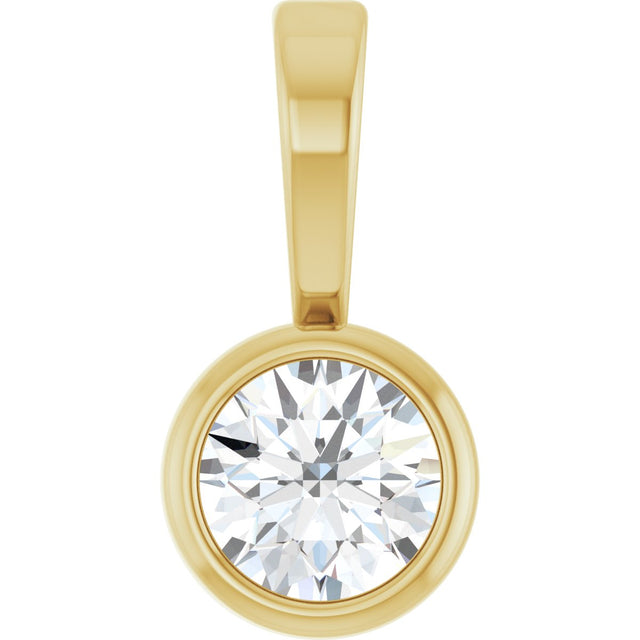 14K Gold Round Natural Diamond Bezel-Set Solitaire Necklace or Pendant – up to 0.06 CTW - Yellow Gold