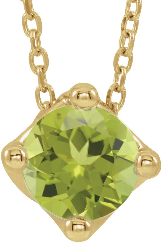 14K Gold Round Natural Peridot Solitaire Necklace or Slide Pendant - Yellow Gold