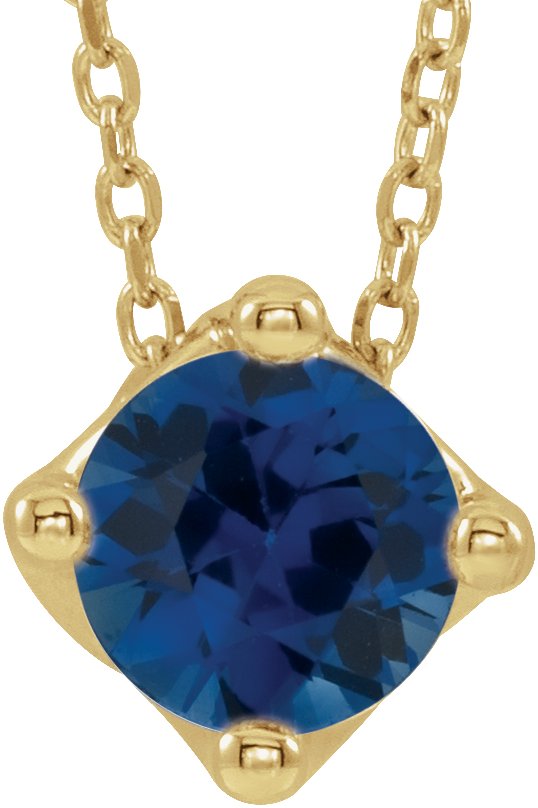 14K Gold Round Natural Blue Sapphire Solitaire Necklace or Slide Pendant - Yellow Gold