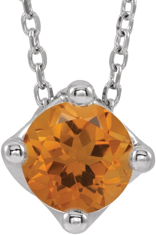 Platinum Round Natural Citrine Solitaire Necklace or Slide Pendant
