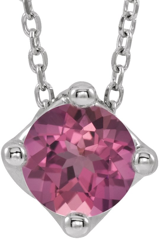 Platinum Round Natural Pink Tourmaline Solitaire Necklace or Slide Pendant