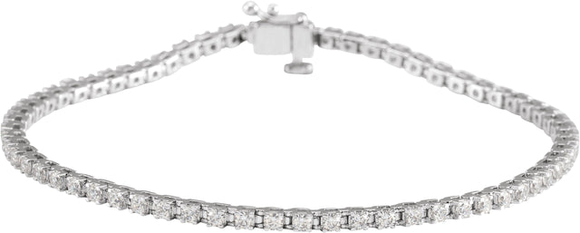 14K Gold Round Natural Diamond Line Bracelet – 1.4-3.1mm Stones - White Gold