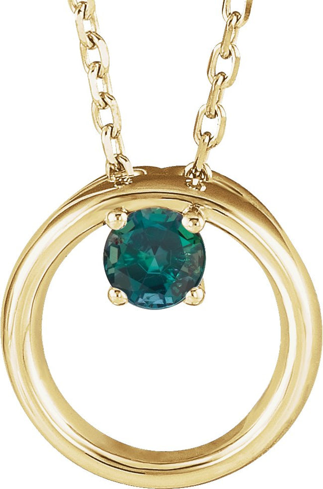 14K Gold Round Lab-Grown Alexandrite Circle Necklace - Yellow Gold