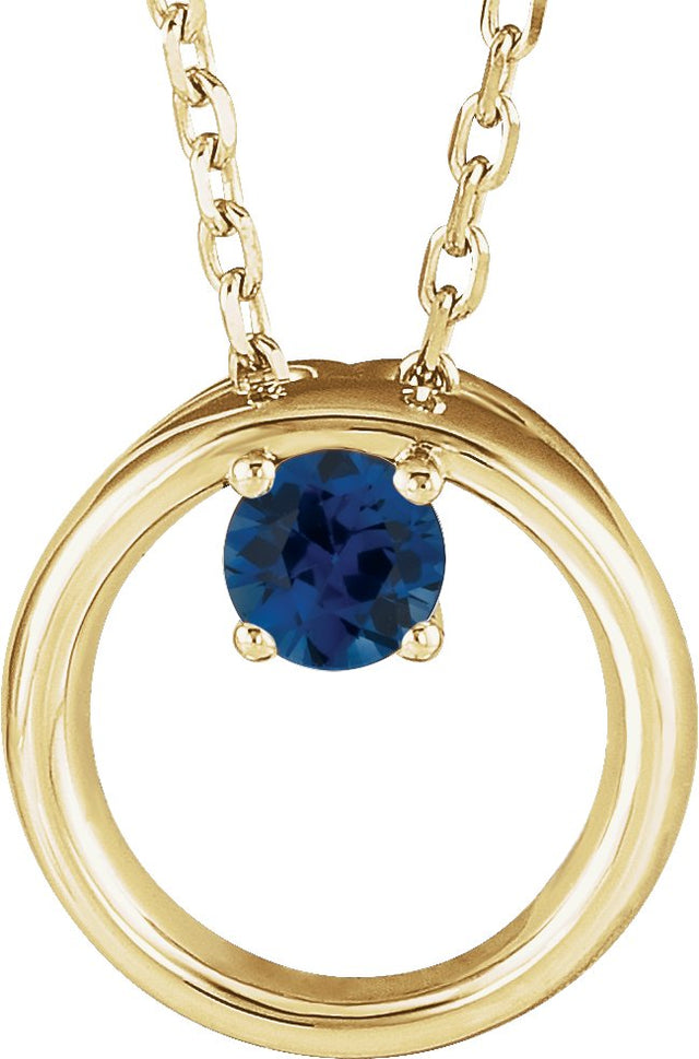 14K Gold Round Lab-Grown Blue Sapphire Circle Necklace - Yellow Gold