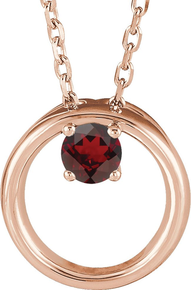 14K Gold Round Natural Mozambique Garnet Circle Necklace - Rose Gold