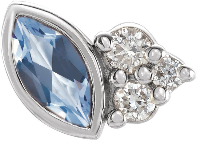 14K Gold Marquise Natural Aquamarine Accented Bezel-Set Earrings - White Gold
