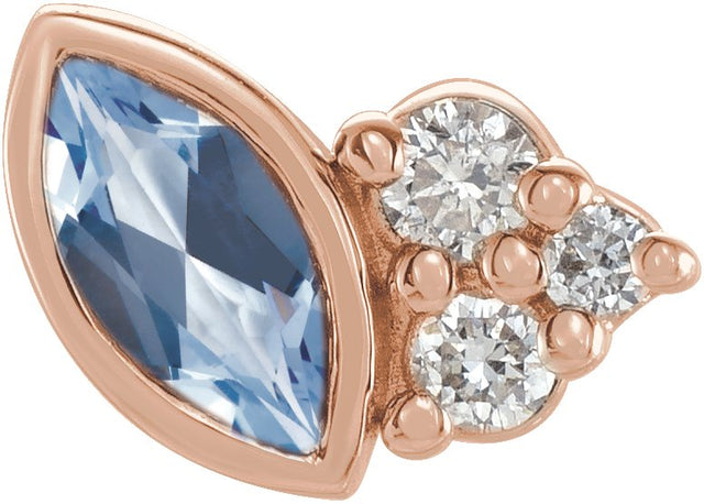 14K Gold Marquise Natural Aquamarine Accented Bezel-Set Earrings - Rose Gold