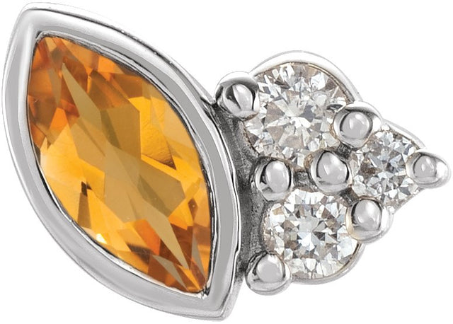 14K Gold Marquise Natural Citrine Accented Bezel-Set Earrings - White Gold