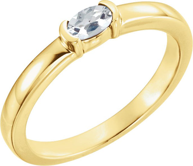 14K Gold Oval Natural White Sapphire Half-Bezel Family Stackable Ring - Yellow Gold