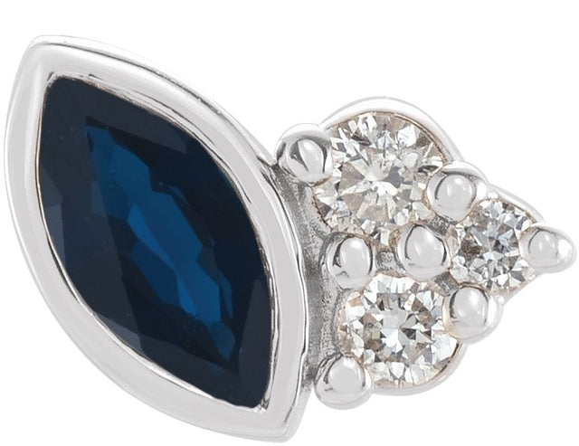 14K Gold Marquise Natural Blue Sapphire Accented Bezel-Set Earrings - White Gold