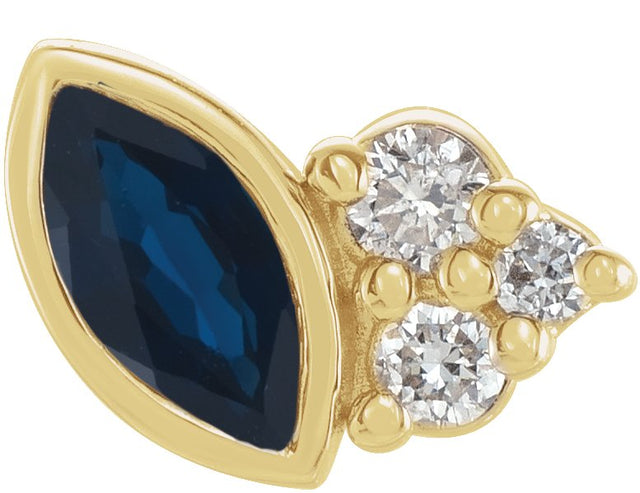 14K Gold Marquise Natural Blue Sapphire Accented Bezel-Set Earrings - Yellow Gold