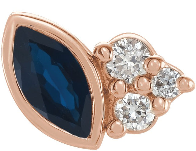 14K Gold Marquise Natural Blue Sapphire Accented Bezel-Set Earrings - Rose Gold