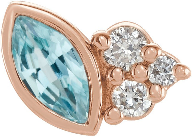 14K Gold Marquise Natural Blue Zircon Accented Bezel-Set Earrings - Rose Gold
