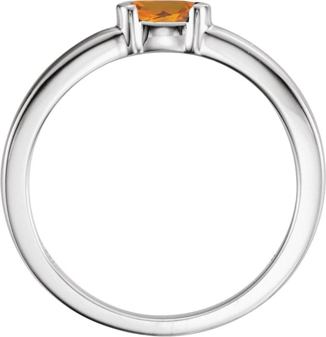 14K Gold Oval Natural Citrine Half-Bezel Family Stackable Ring - White Gold