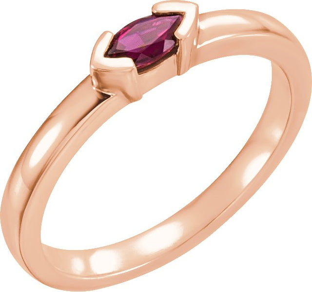 14K Gold Emerald Natural Pink Tourmaline Half-Bezel Family Stackable Ring - Rose Gold