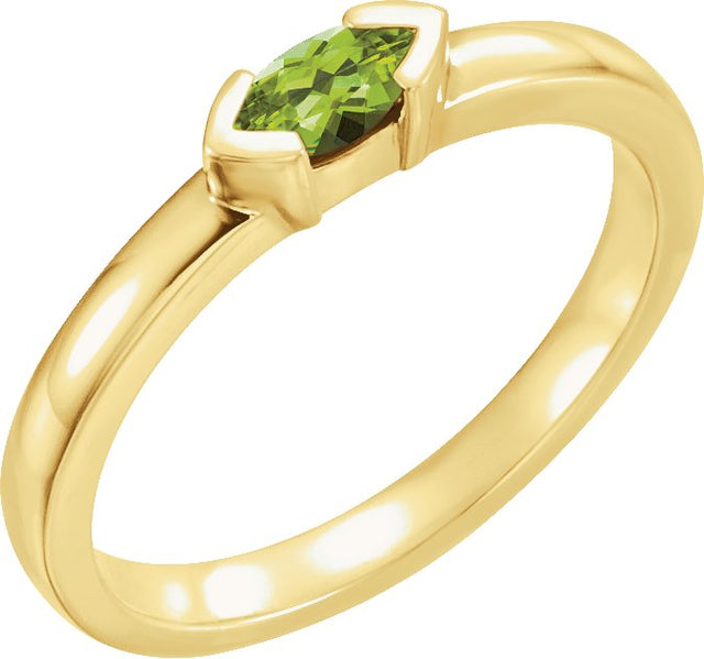 14K Gold Emerald Natural Peridot Half-Bezel Family Stackable Ring - Yellow Gold