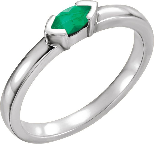 14K Gold Emerald Lab-Grown Emerald Half-Bezel Family Stackable Ring - White Gold