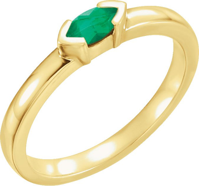 14K Gold Emerald Lab-Grown Emerald Half-Bezel Family Stackable Ring - Yellow Gold