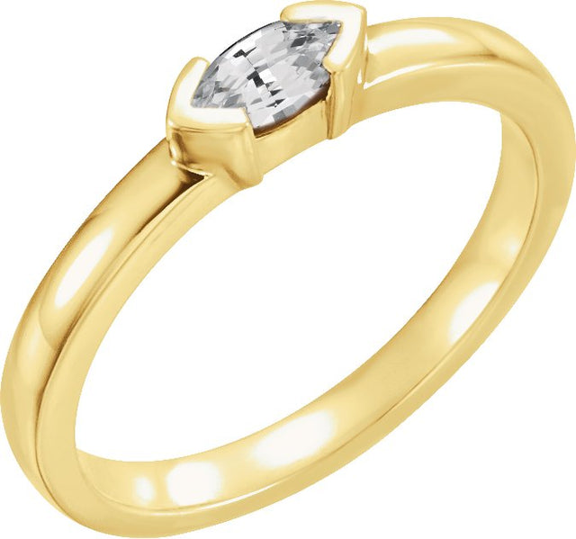 14K Gold Marquise Natural Diamond Half-Bezel Family Stackable Ring - Yellow Gold