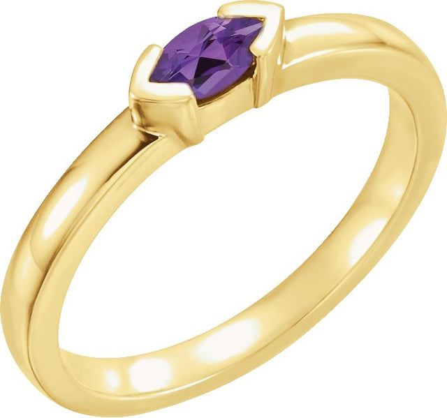 14K Gold Emerald Natural Amethyst Half-Bezel Family Stackable Ring - Yellow Gold