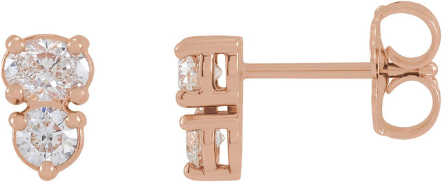 14K Gold Oval Lab-Grown Diamond Two-Stone Earrings - Rose Gold