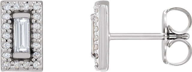 14K Gold Straight Baguette Natural Diamond Halo-Style Earrings - White Gold