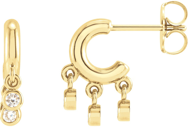 14K Gold Round Natural Diamond Fringe Hoop Earrings - Yellow Gold