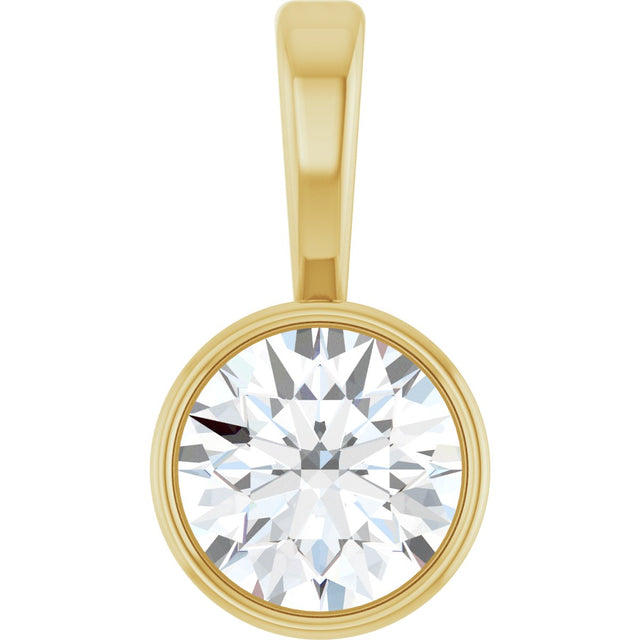 14K Gold Round Lab-Grown Diamond Bezel-Set Solitaire Necklace or Pendant - Yellow Gold