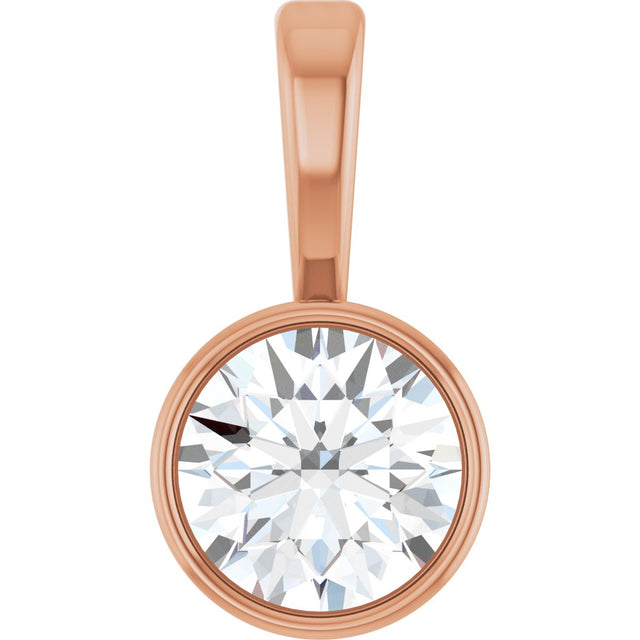 14K Gold Round Lab-Grown Diamond Bezel-Set Solitaire Necklace or Pendant - Rose Gold
