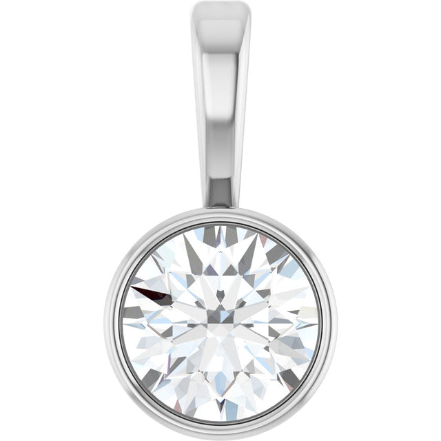 Platinum Round Natural Diamond Bezel-Set Solitaire Necklace or Pendant