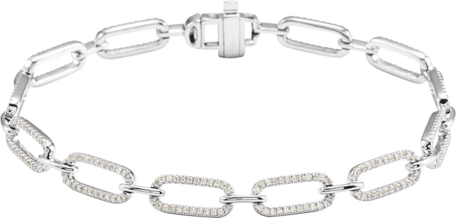 14K Gold Round Natural Diamond Accented Link Bracelet – 0.8mm Stones - White Gold
