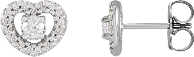 14K Gold Round Natural Diamond Halo-Style Heart Earrings - White Gold
