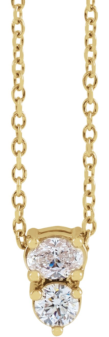 14K Gold Oval Natural Diamond Two-Stone Necklace or Slide Pendant - Yellow Gold