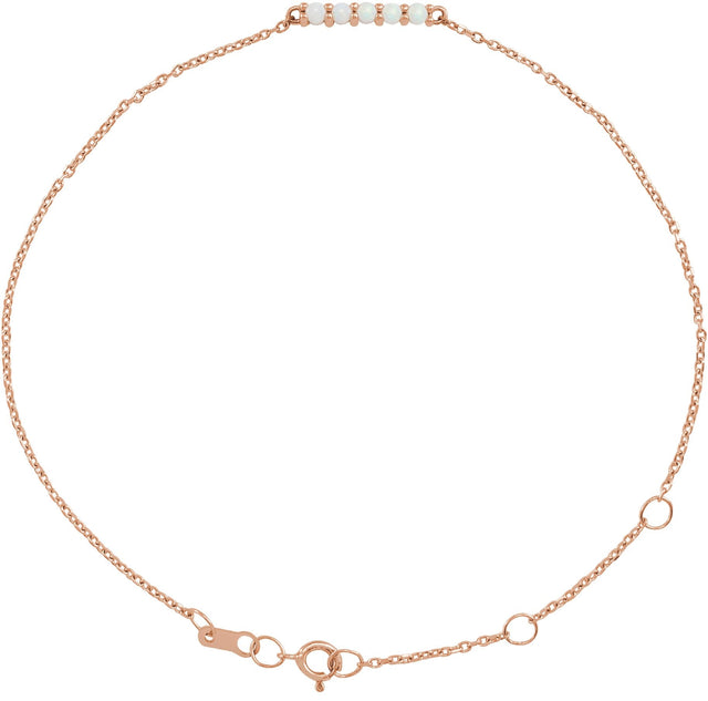 14K Gold Round Natural Ethiopian Opal Cabochon Bar Bracelet - Rose Gold