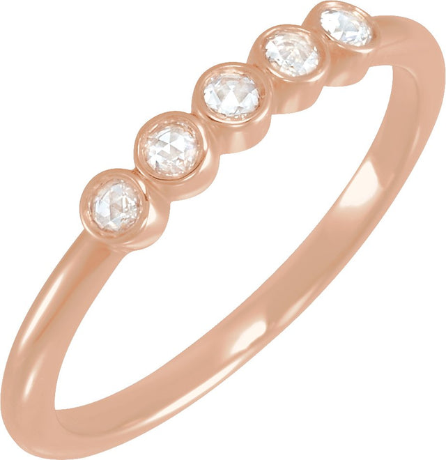 14K Gold Round Natural Diamond Rose-Cut Stackable Ring - Rose Gold
