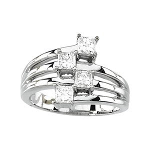 14K Gold Square Natural Diamond Accented Right Hand Ring – 3.25mm Stones - White Gold