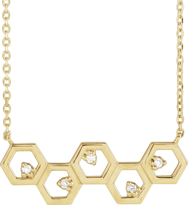 14K Gold Round Natural Diamond Honeycomb Necklace - Yellow Gold