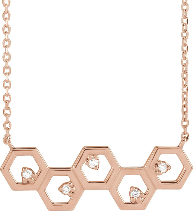 14K Gold Round Natural Diamond Honeycomb Necklace - Rose Gold