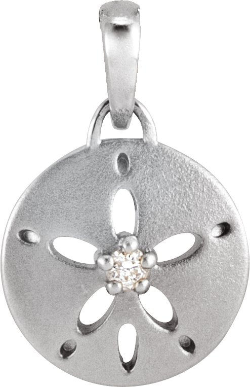 Platinum Round Natural Diamond Sand Dollar Necklace or Pendant