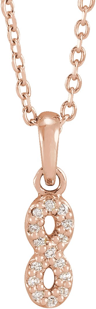 14K Gold Round Natural Diamond Petite Infinity Necklace or Pendant - Rose Gold