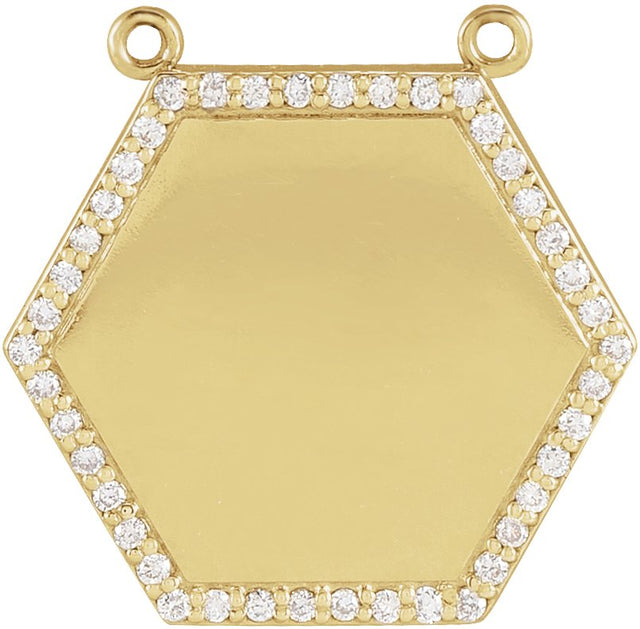 14K Gold Round Natural Diamond Engravable Hexagon Necklace - Yellow Gold