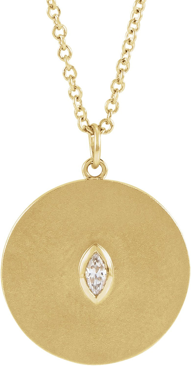 14K Gold Marquise Natural Diamond Accented Disc Necklace or Pendant - Yellow Gold