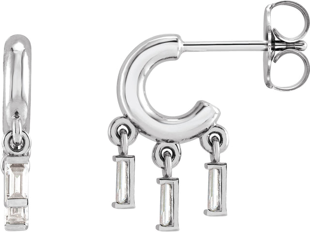 14K Gold Round Natural Diamond Fringe Hoop Earrings - White Gold