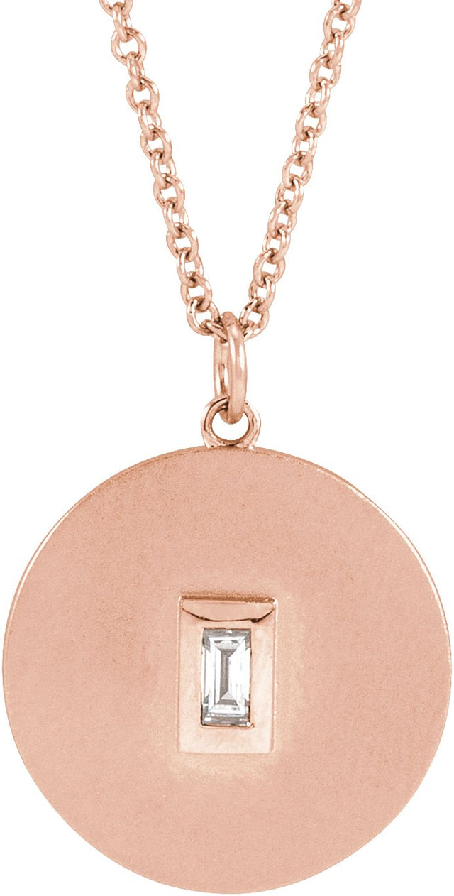 14K Gold Marquise Natural Diamond Accented Disc Necklace or Pendant - Rose Gold