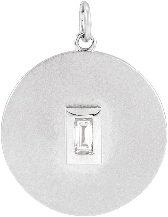 14K Gold Marquise Natural Diamond Accented Disc Necklace or Pendant - White Gold