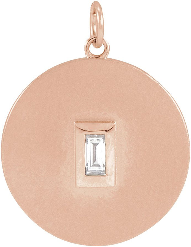 14K Gold Marquise Natural Diamond Accented Disc Necklace or Pendant - Rose Gold