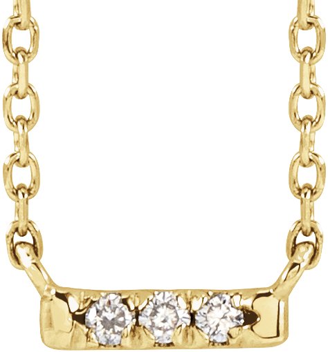 14K Gold Round Natural Diamond French-Set Bar Necklace – 1.3-1.5mm Stones - Yellow Gold