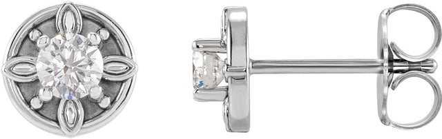 Platinum Round Natural Diamond Floral-Inspired Earrings