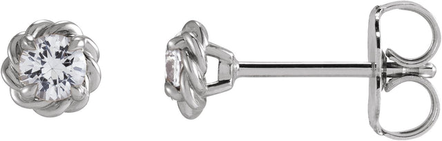 Platinum Natural Diamond Round 4-Prong Claw Rope Stud Earrings